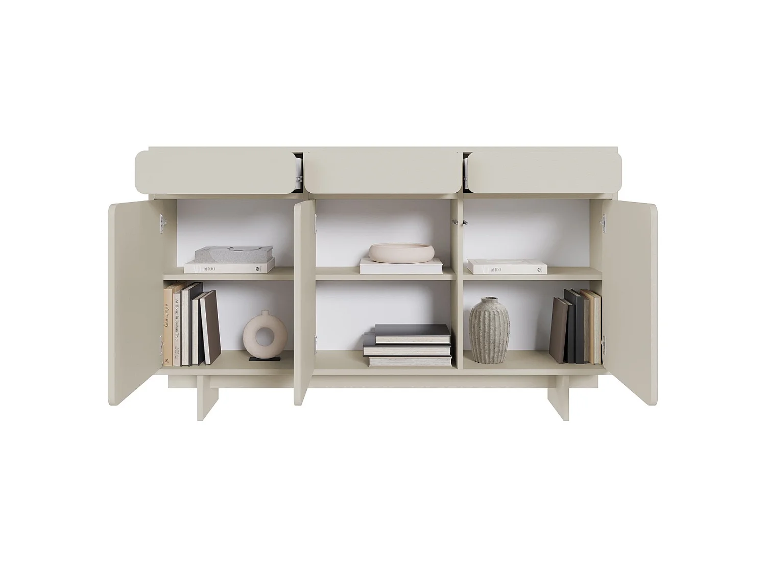 Buffet - 150 cm - 3 portes - 3 tiroirs- grège - WUWU
