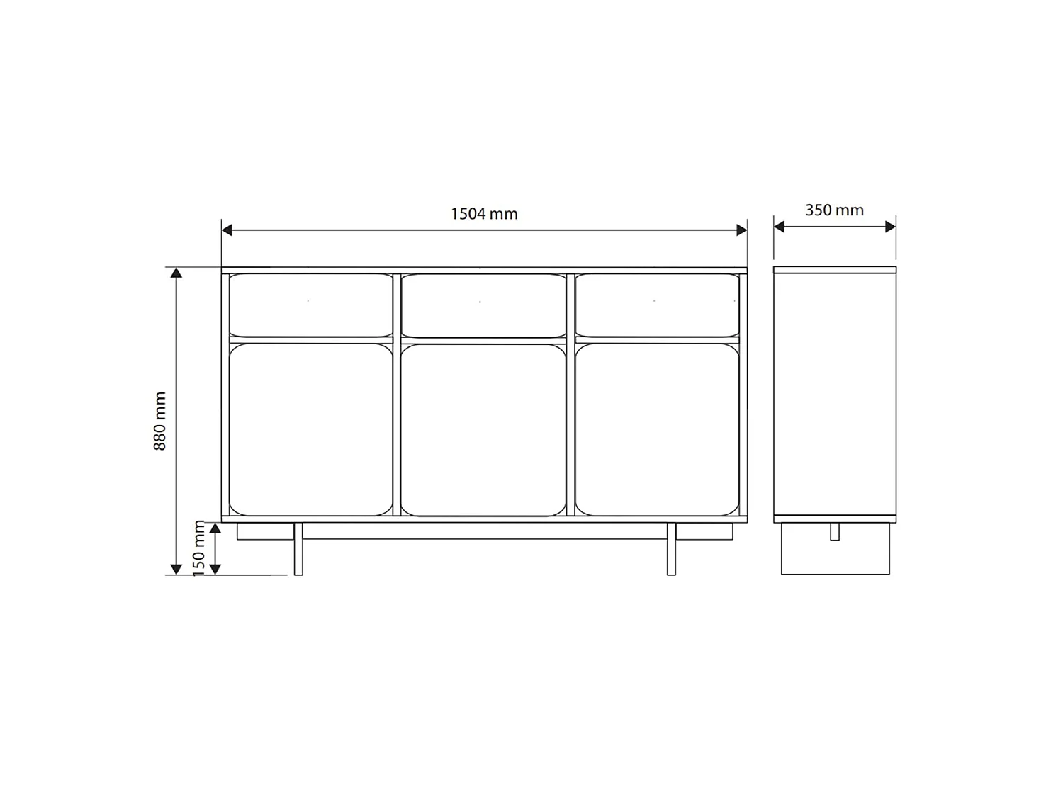Buffet - 150 cm - 3 portes - 3 tiroirs- grège - WUWU