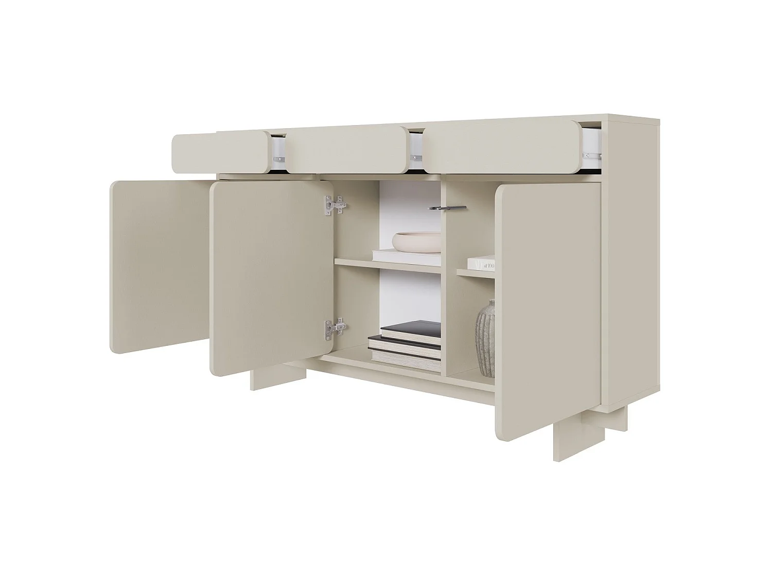 Buffet - 150 cm - 3 portes - 3 tiroirs- grège - WUWU