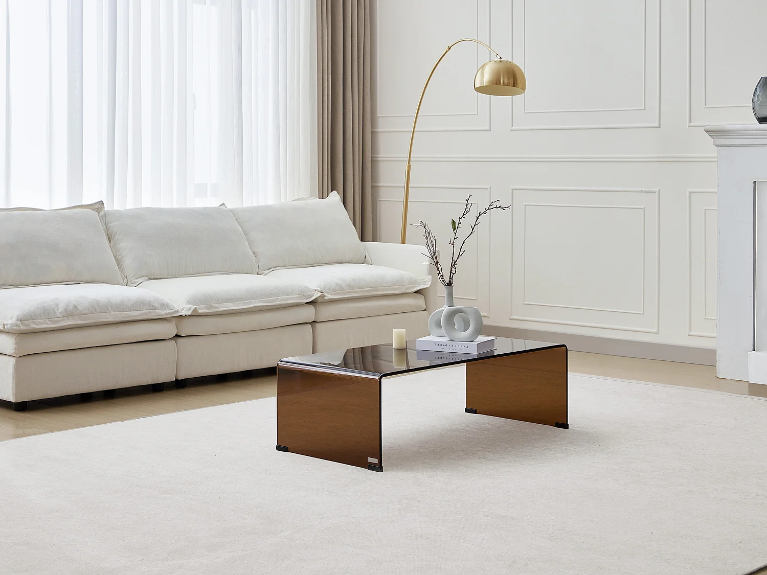 Table basse en verre trempé courbé - Brun - ALONZO