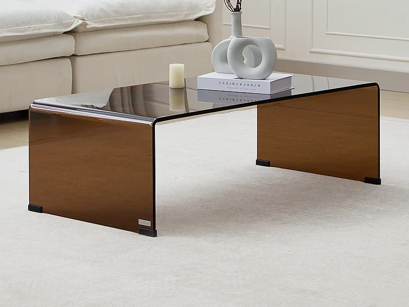 Couchtisch - gebogenes Sicherheitsglas - Braun - ALONZO