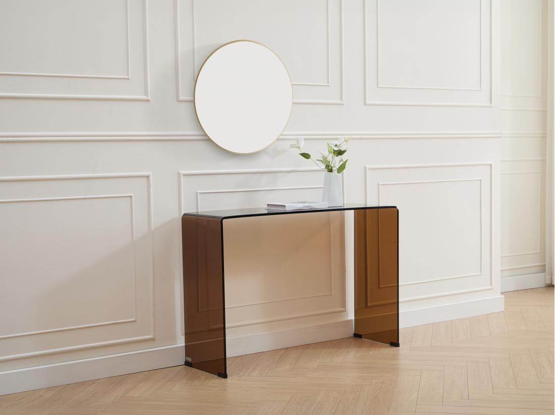 vente unique Console en verre trempé courbé - Brun - ALONZO