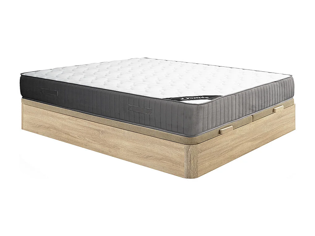 Zestaw 180 x 200 cm - stelaż z jasną naturalną skrzynią + materac o grub. 30 cm z pianką HR i wierzchnią warstwą lateksu - MALINO marki YSMÉE