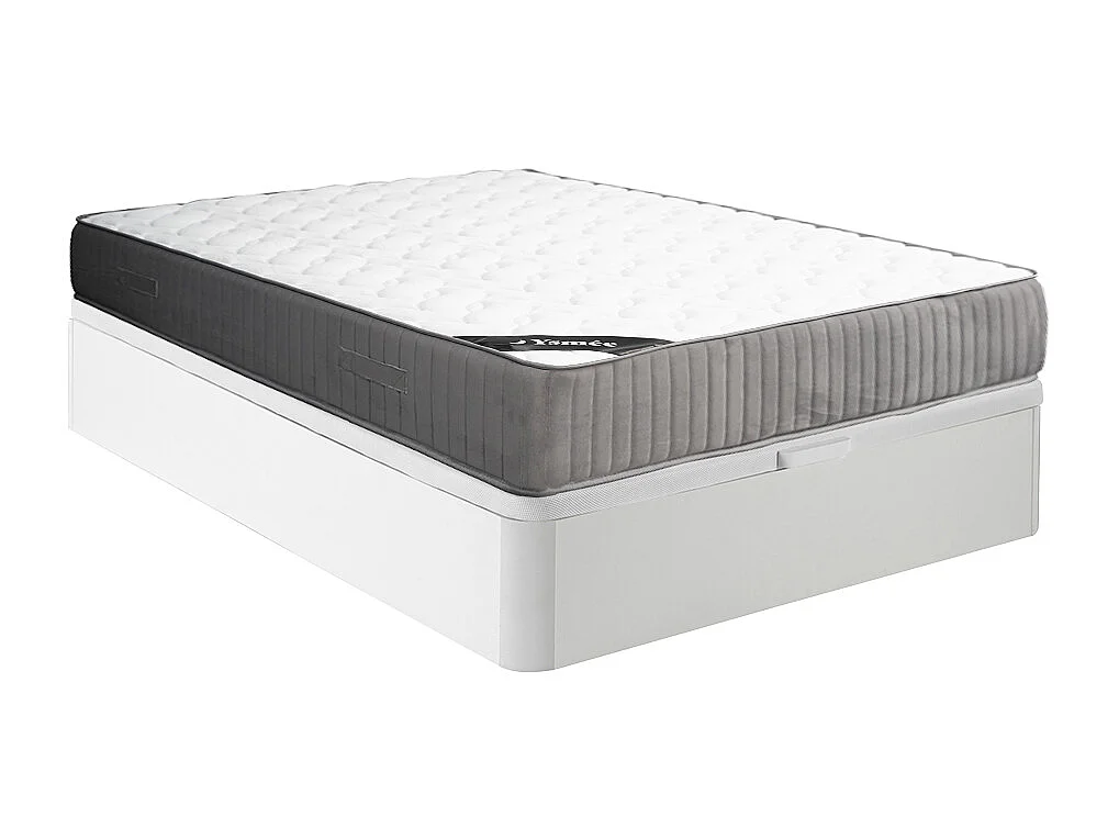 Conjunto 140x190 cm sommier com arrumação branco + colchão espuma alta resiliência e acolhimento látex esp. 30 cm - MALINO de YSMÉE