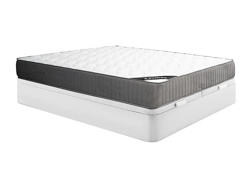 Set 180 x 200 cm vit sängram med förvaring + skummadrass med hög resiliens och latexöverdrag 30 cm tjock - MALINO från YSMÉE