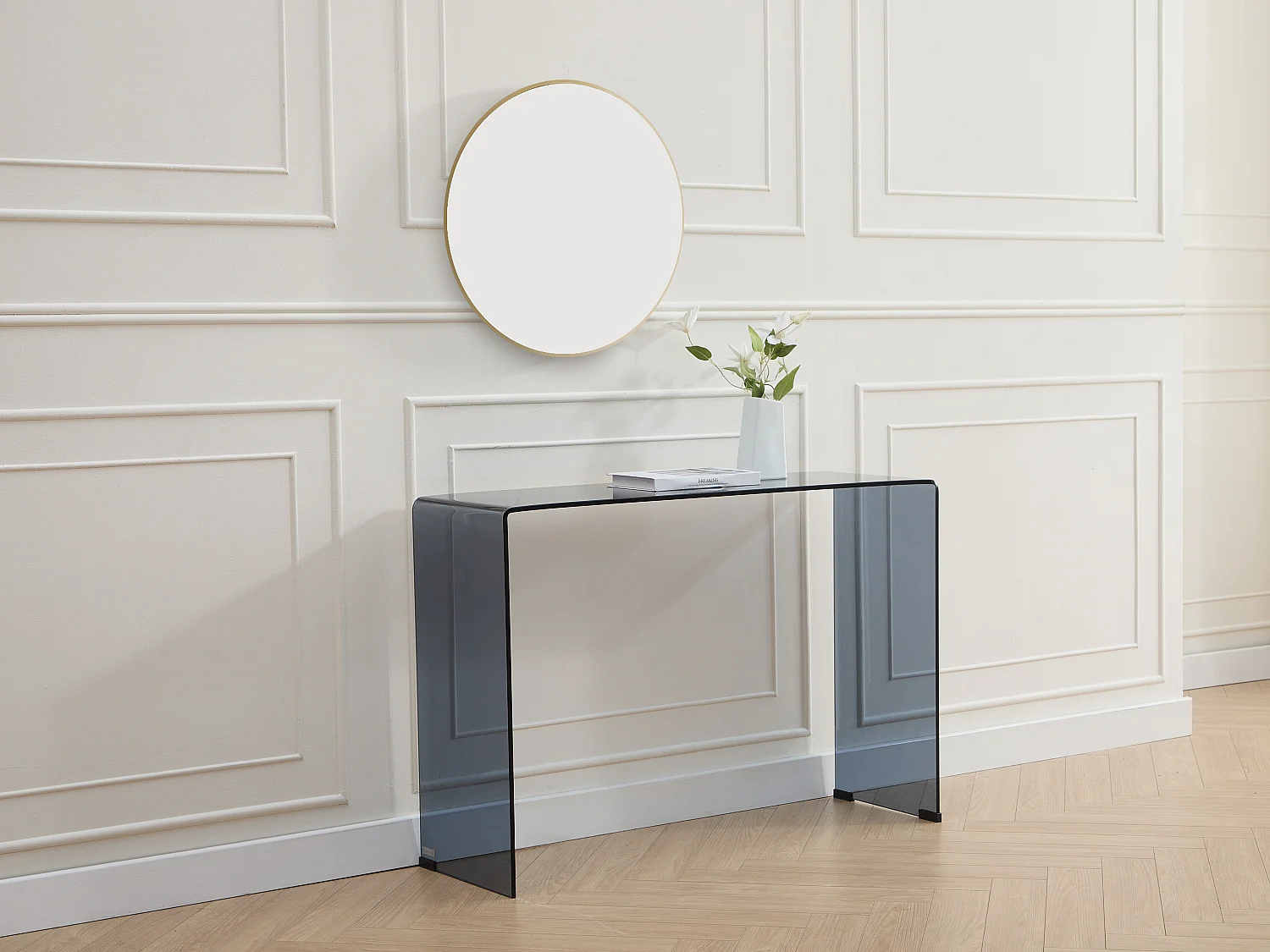 Console en verre trempé courbé et fumé - Noir - ALONZO