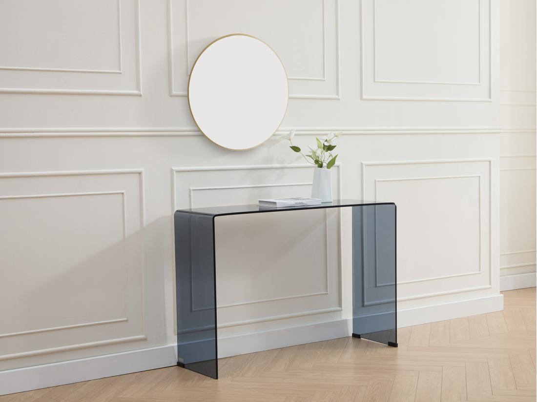 vente unique Console en verre trempé courbé et fumé - Noir - ALONZO