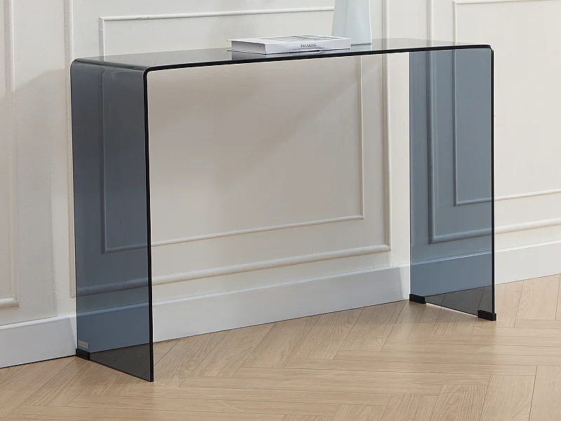 Console en verre trempé courbé et fumé - Noir - ALONZO