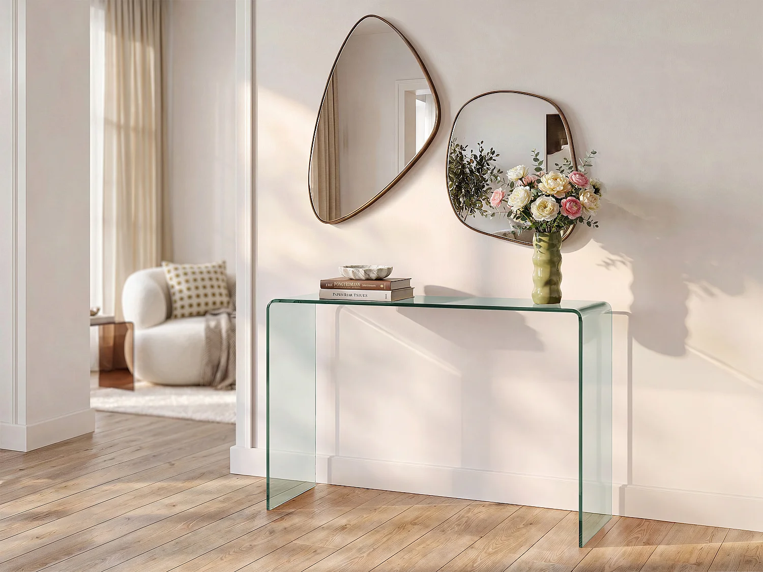 Curved Tempered Glass Console Table - Clear - ALONZO