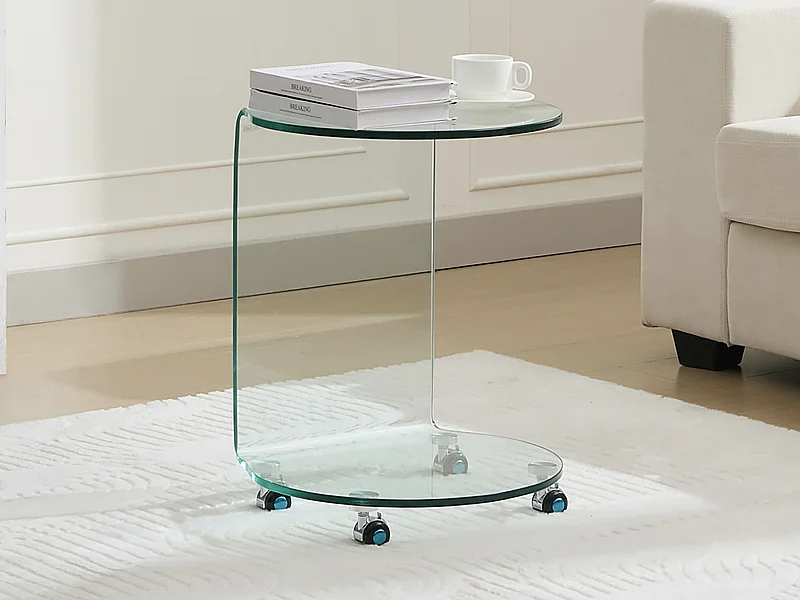 Bijzettafel op wieltjes van gebogen gehard glas - Transparant - TILPY