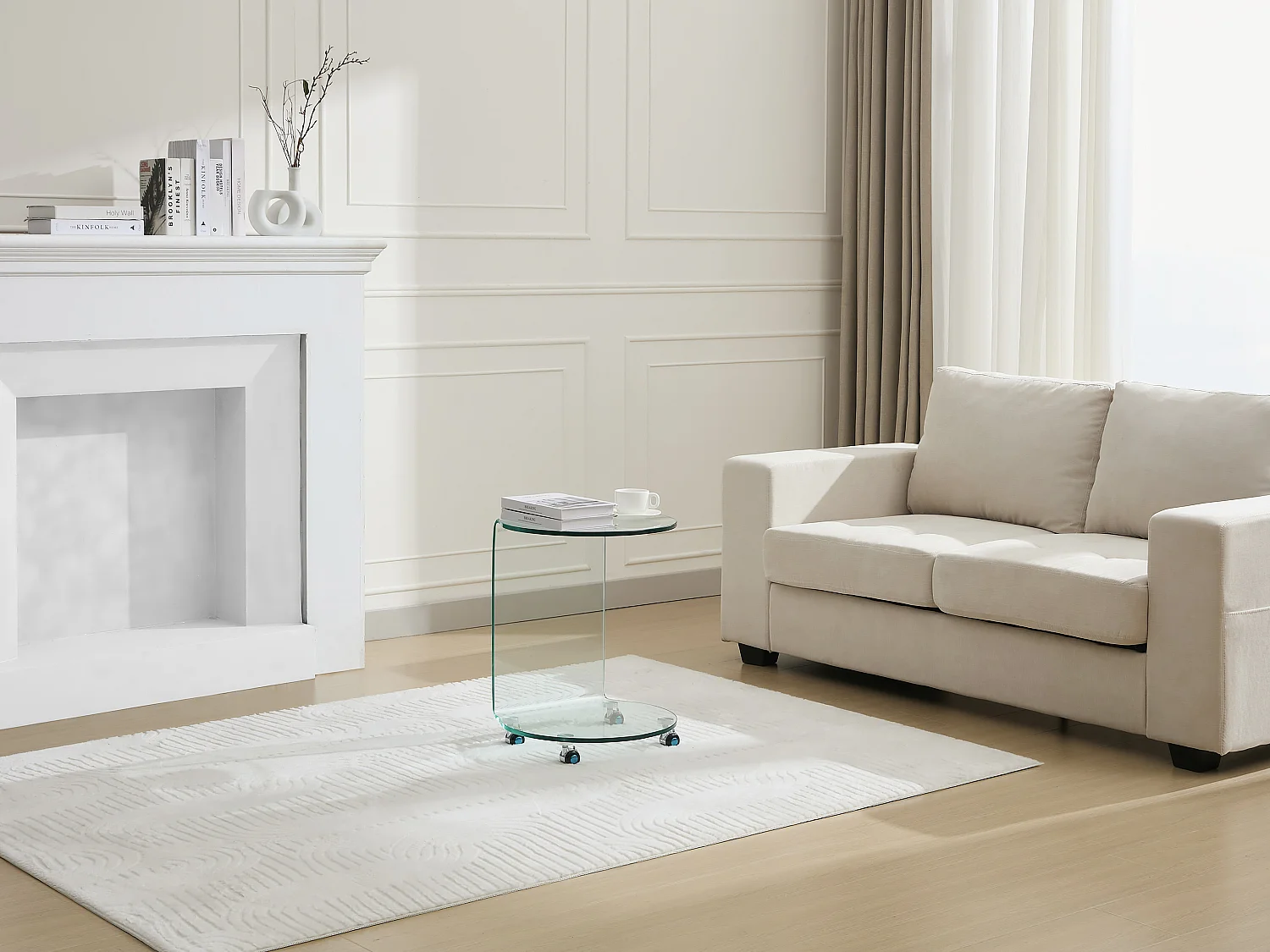 Table d'appoint à roulettes en verre trempé courbé - Transparent - TILPY