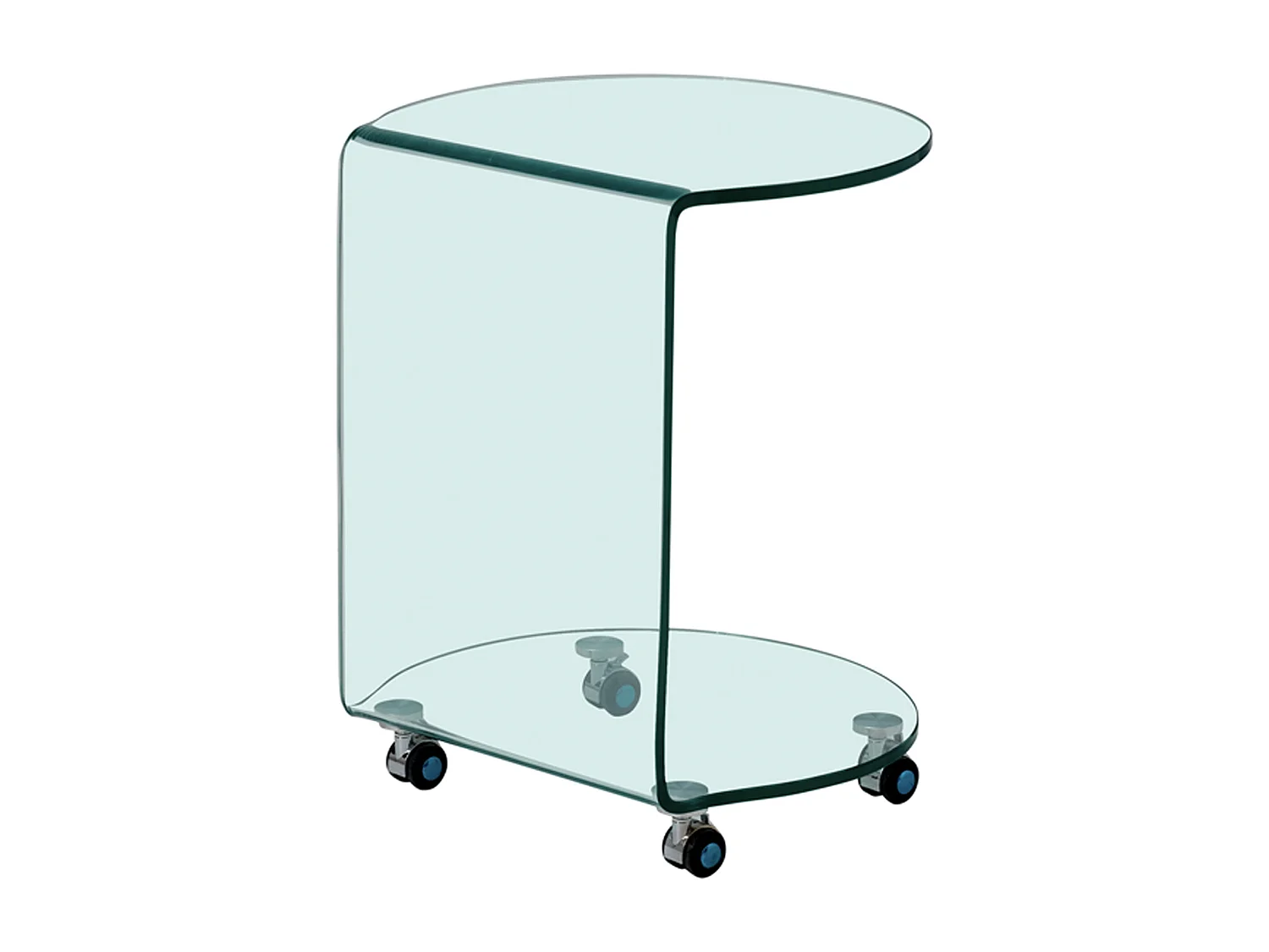 Table d'appoint à roulettes en verre trempé courbé - Transparent - TILPY