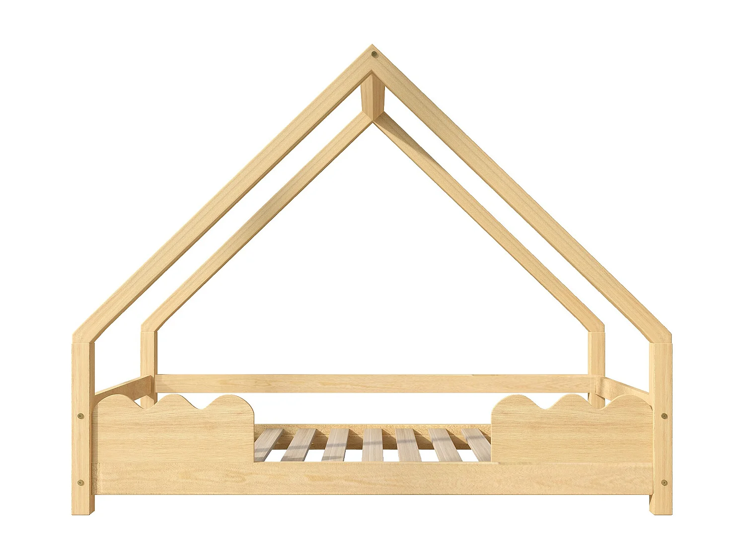 Cama infantil de 90x200cm, con protección anticaída, en madera maciza natural