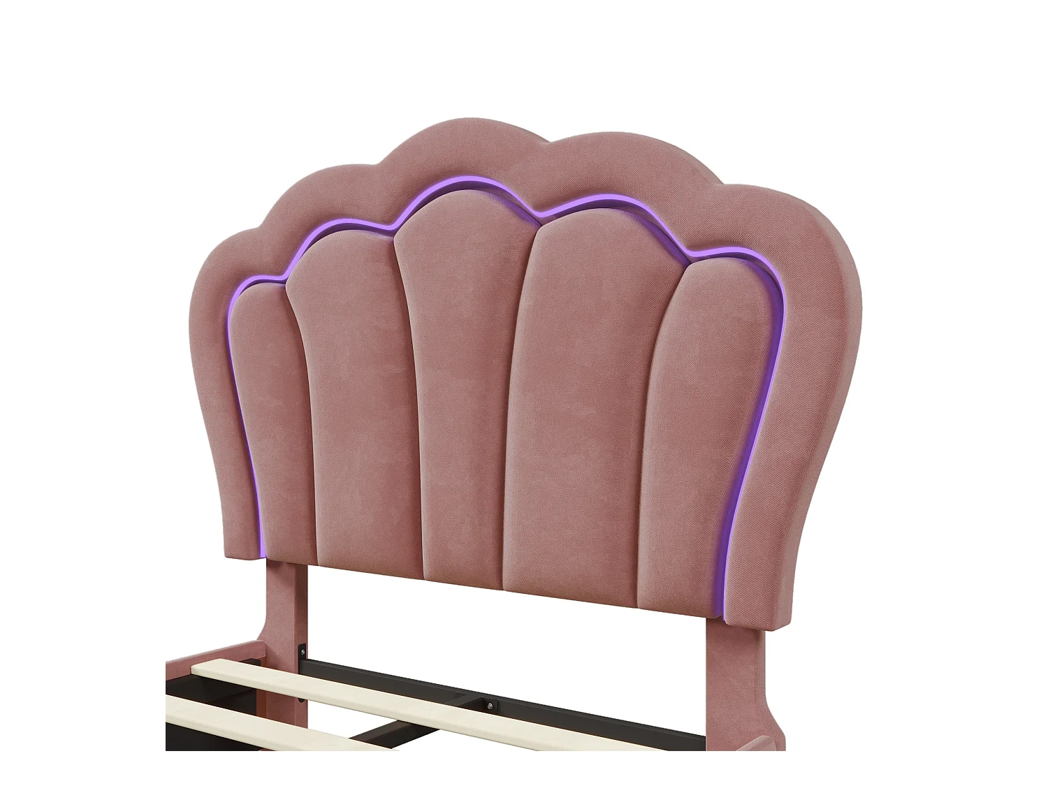 LED-Kinderbett Single 90 x 200 cm, Polsterbett mit Schubladen APP-Control LED , Velvet pink.