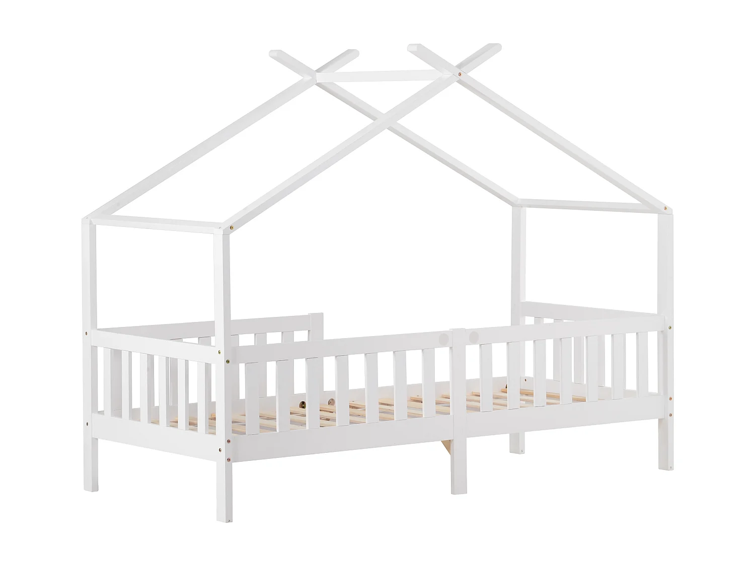 Lit d'enfant 200x90 cm, en bois massif, avec protection contre les chutes, blanc