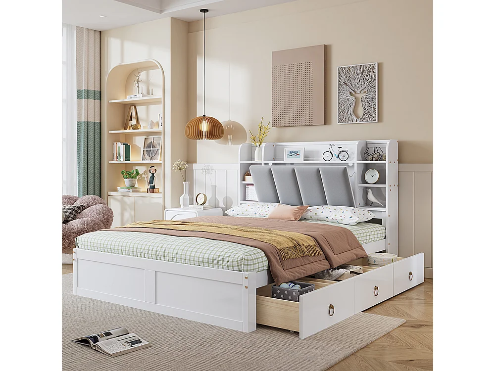 Cama acolchoada para adulto 180 x 1167 cm, sem cabeceira, com faixa LED (monocromática), base com suspensão hidráulica, bege.