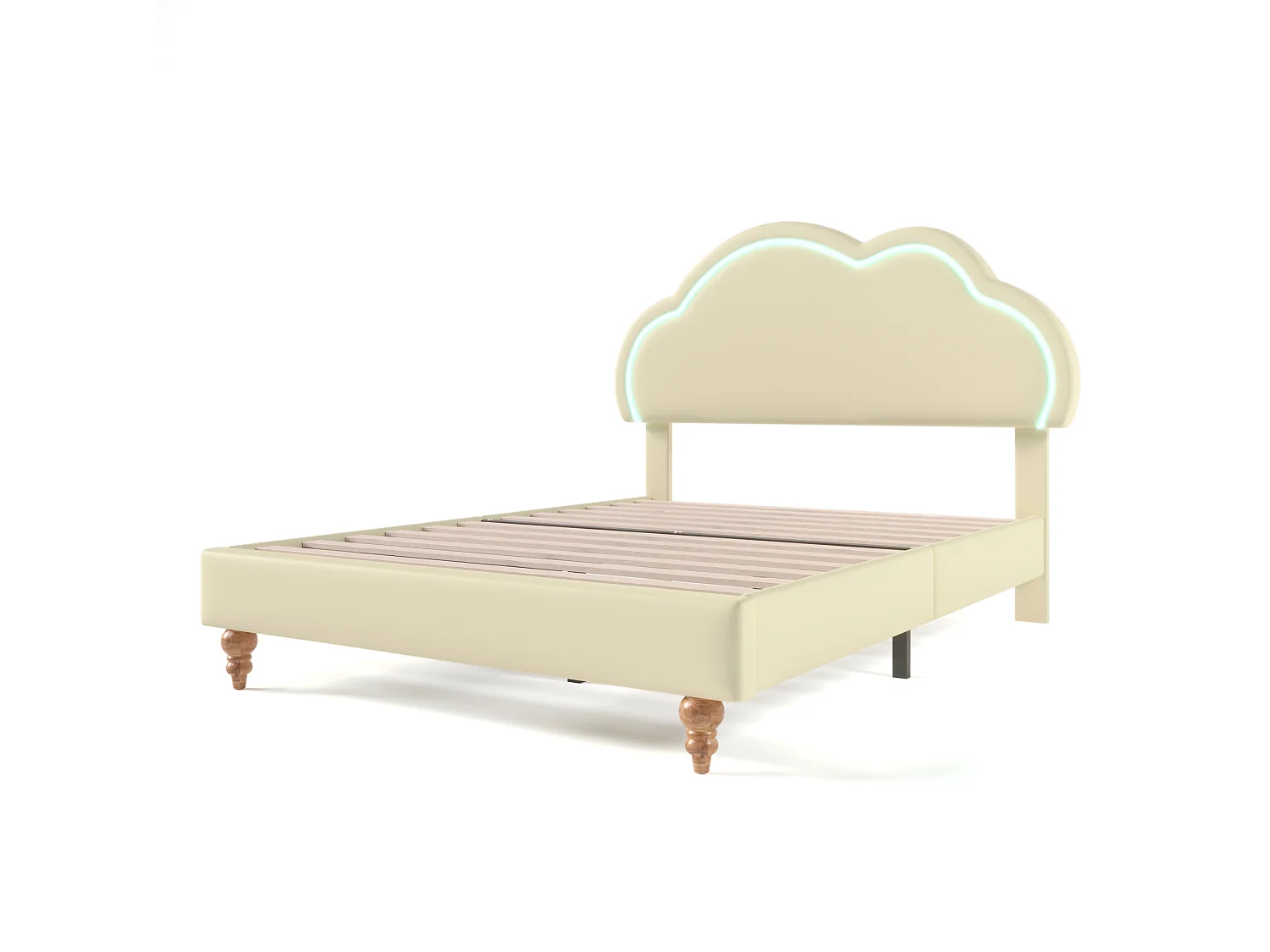 Lit double pour enfants 160 x 200 cm, avec LED, couleur crème, PU