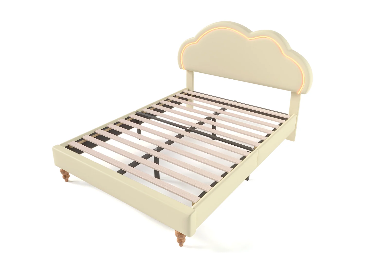 Lit double pour enfants 160 x 200 cm, avec LED, couleur crème, PU