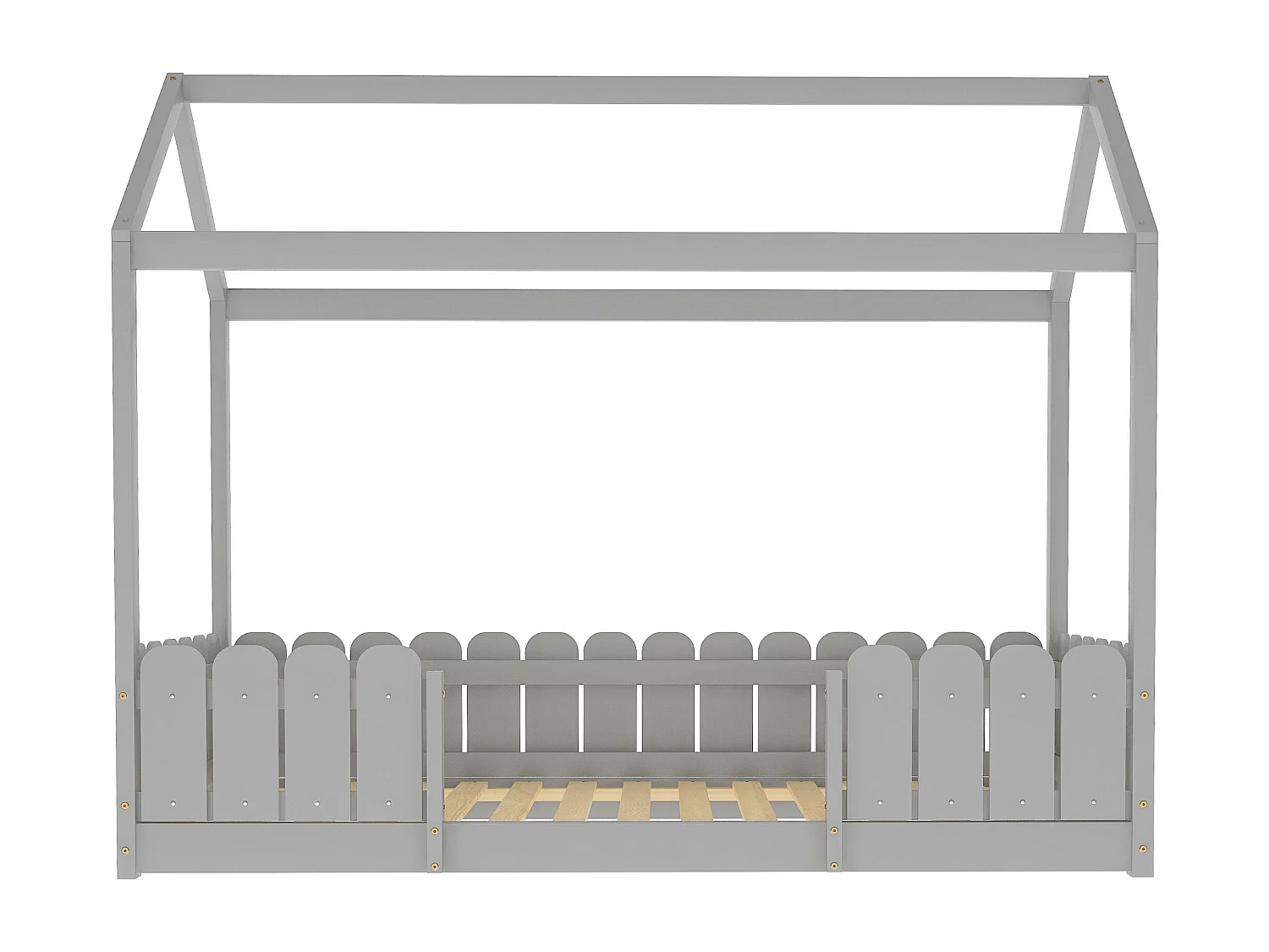 Lit cabane 90x200 cm - Lit d'enfant en bois polyvalent pour garçons & filles - Avec protection contre les chutes et sommier à lattes - Gris (Sans matelas)