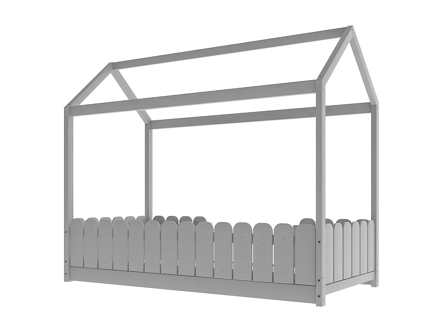 Lit cabane 90x200 cm - Lit d'enfant en bois polyvalent pour garçons & filles - Avec protection contre les chutes et sommier à lattes - Gris (Sans matelas)