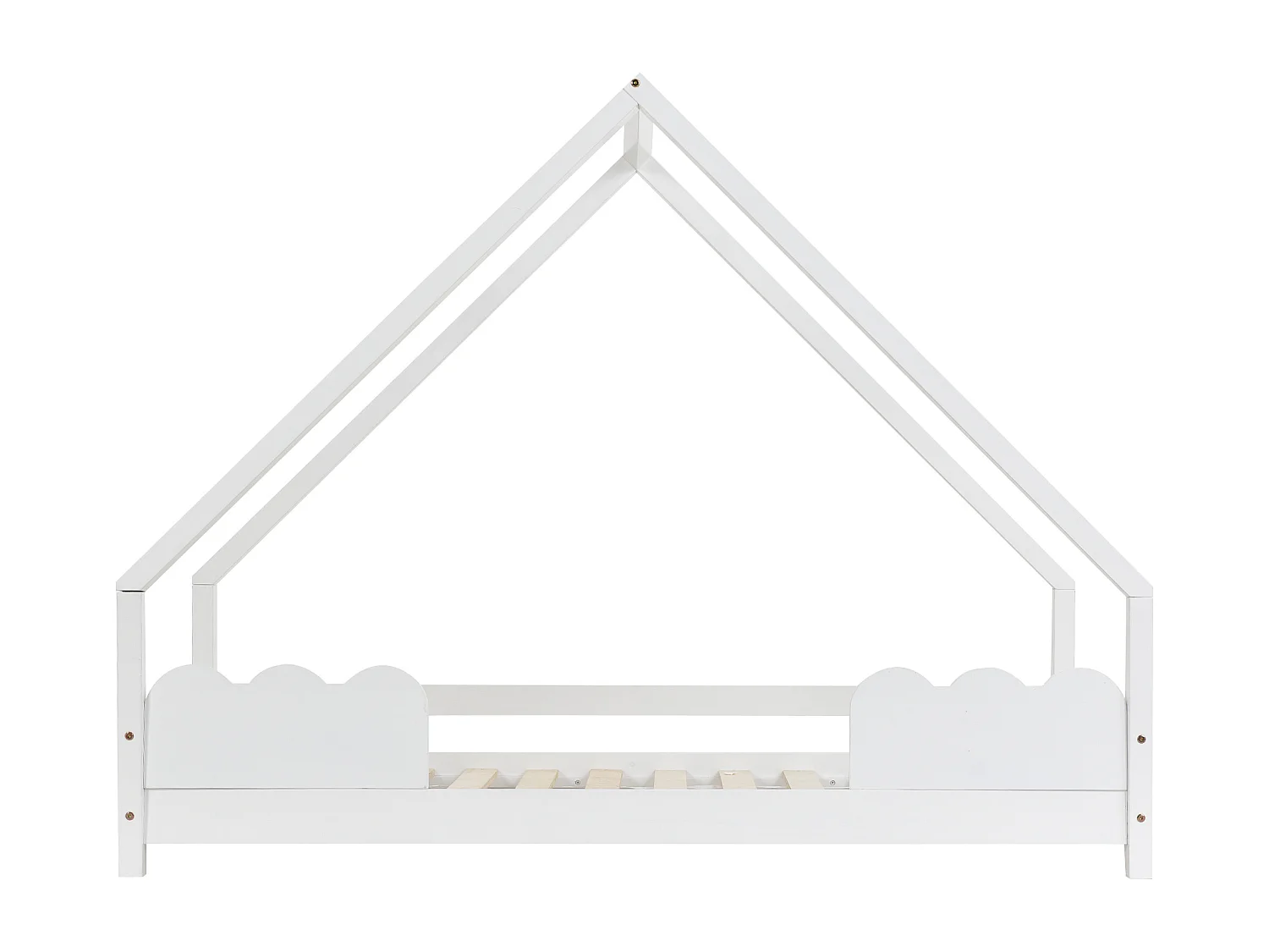 Cama infantil 90x200cm con protección anticaída, en madera maciza blanca