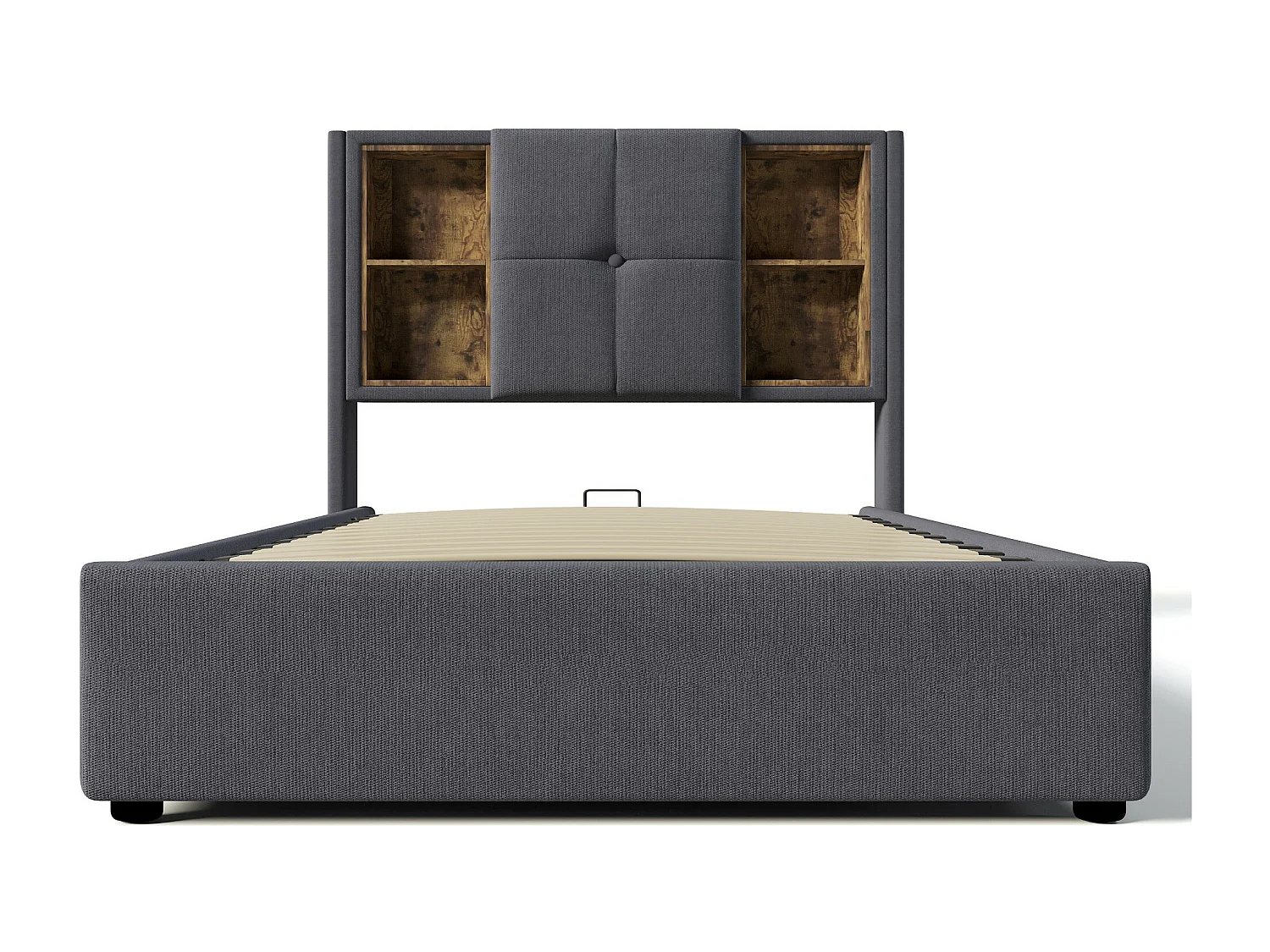 Letto per adulti, letto singolo imbottito 90x200 cm, con contenitore e caricatore USB C wireless, legno di cotone grigio (materasso non incluso)