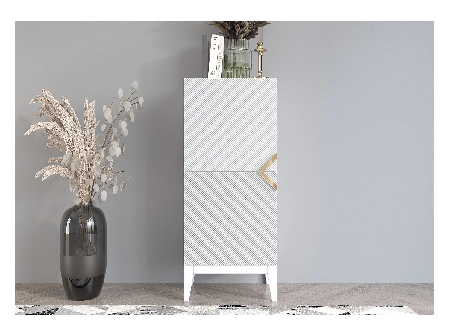 Buffet haute en bois DEMI HIGH 2D/ blanche + pieds blancs / 50 cm