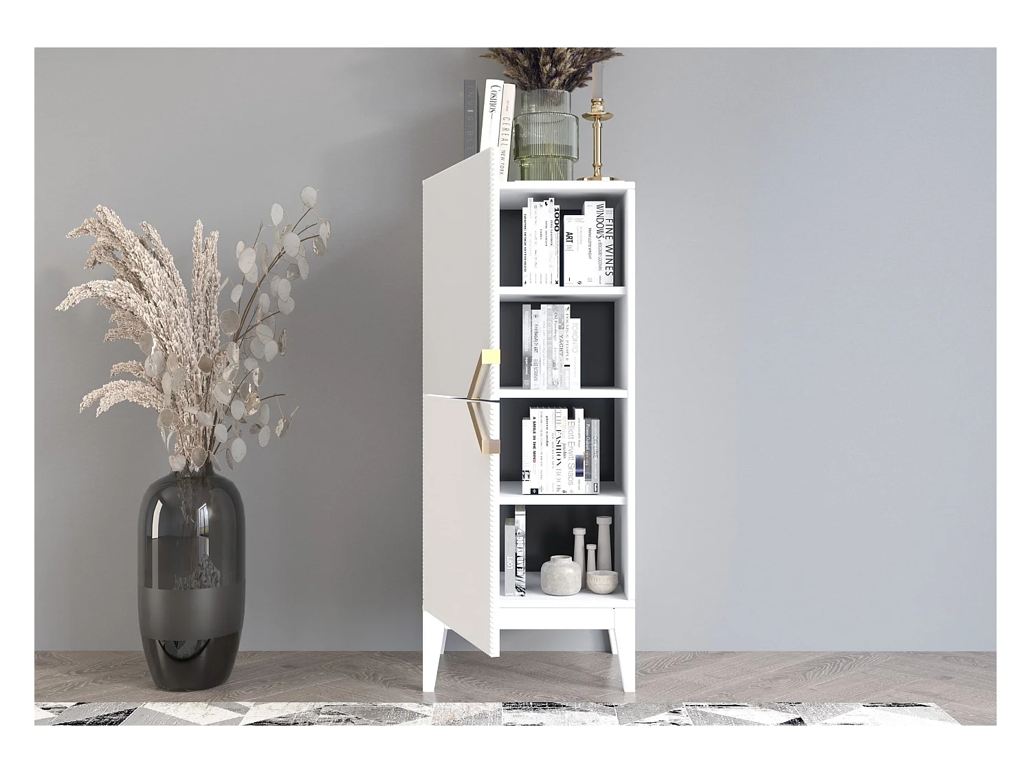 Drewniana komoda Visby DEMI HIGH 2D / biały + białe nogi