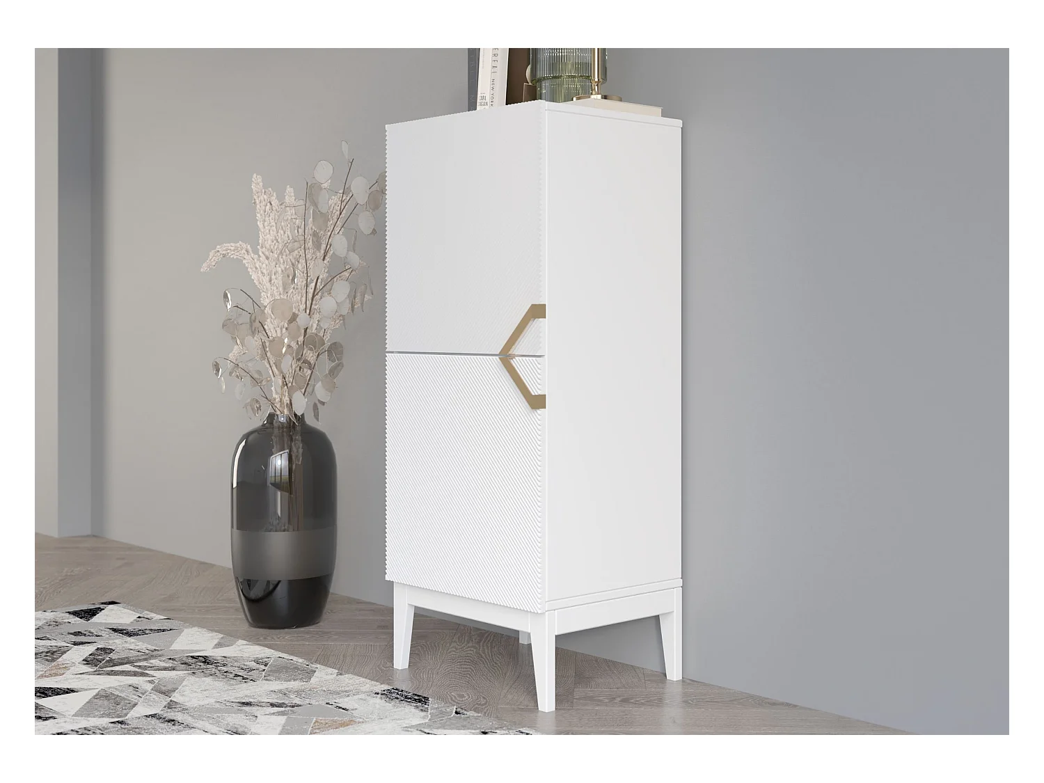 Drewniana komoda Visby DEMI HIGH 2D / biały + białe nogi