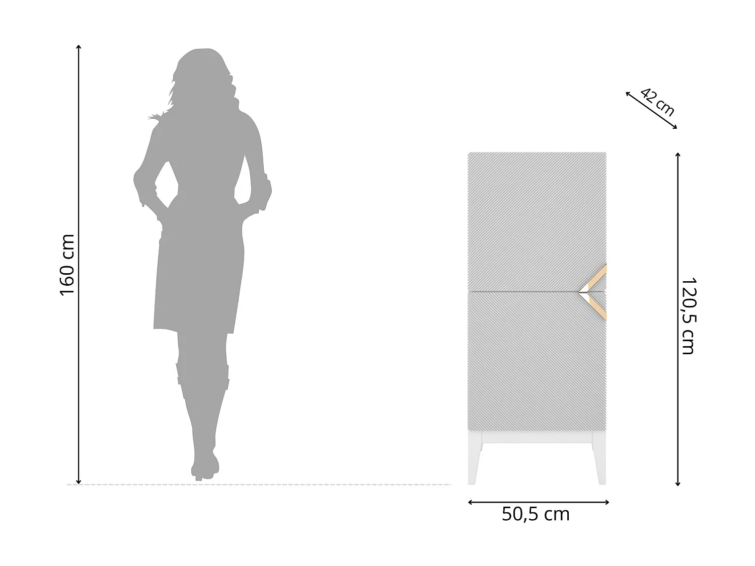 Highboard Demi 2d high, weiß-gold, mit gefrästen fronten, massive buche