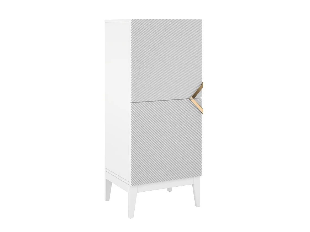 Highboard Demi 2d high, weiß-gold, mit gefrästen fronten, massive buche