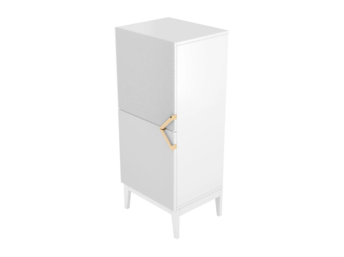 Highboard Demi 2d high, weiß-gold, mit gefrästen fronten, massive buche