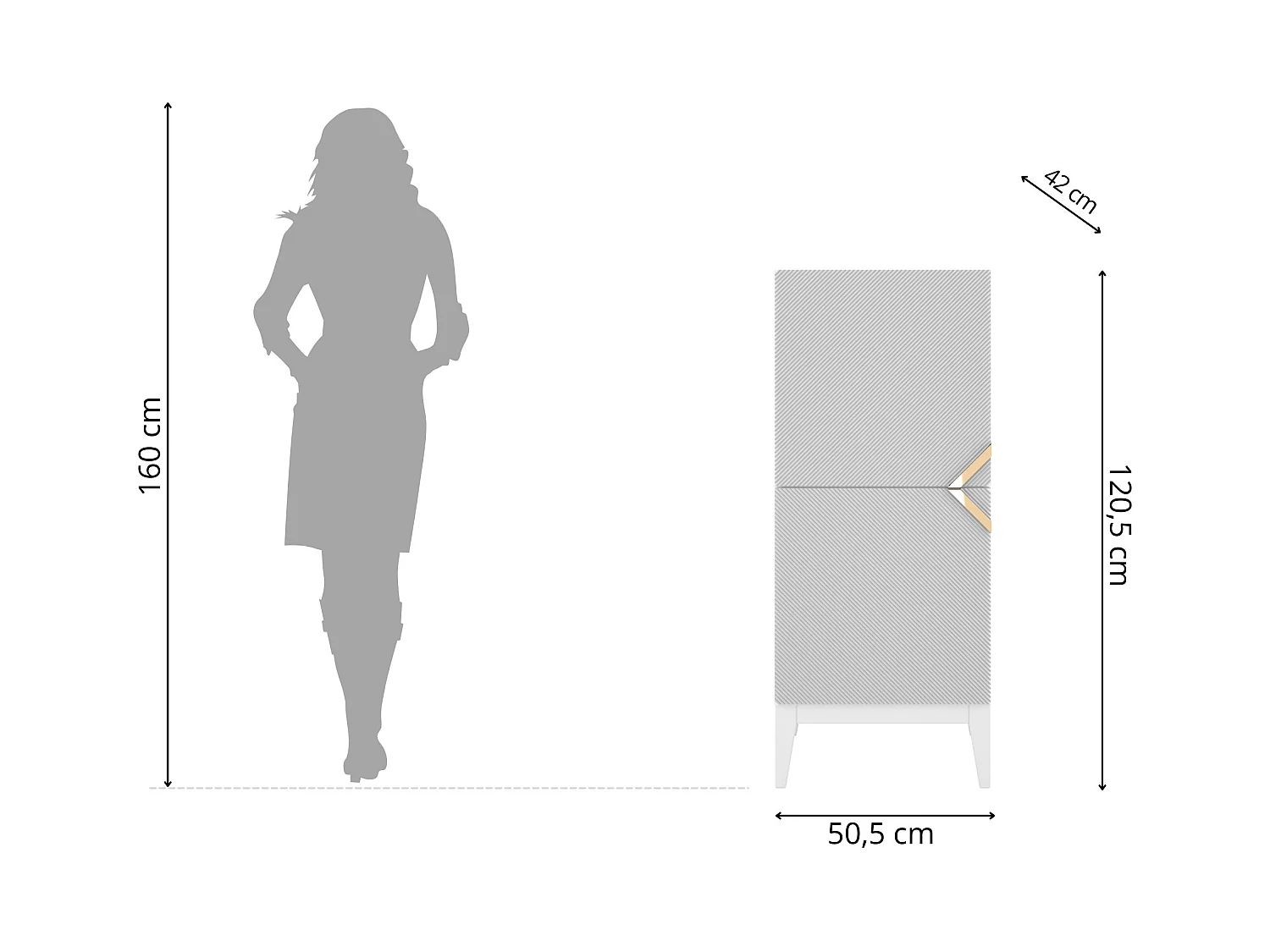 Highboard Demi 2d high, weiß-gold, mit gefrästen fronten, massive buche