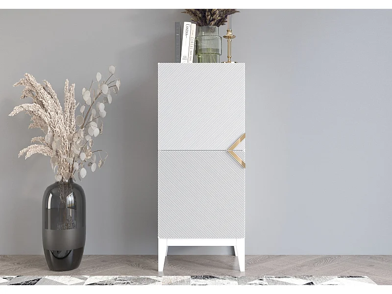 Highboard Demi 2d high, weiß-gold, mit gefrästen fronten, massive buche