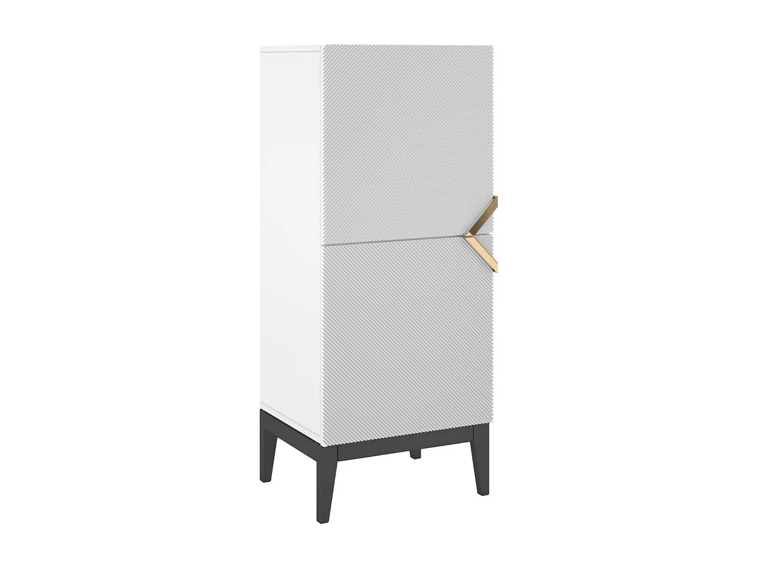 Highboard Demi 2d high, weiß-schwarz-gold, mit gefrästen fronten, massive buche