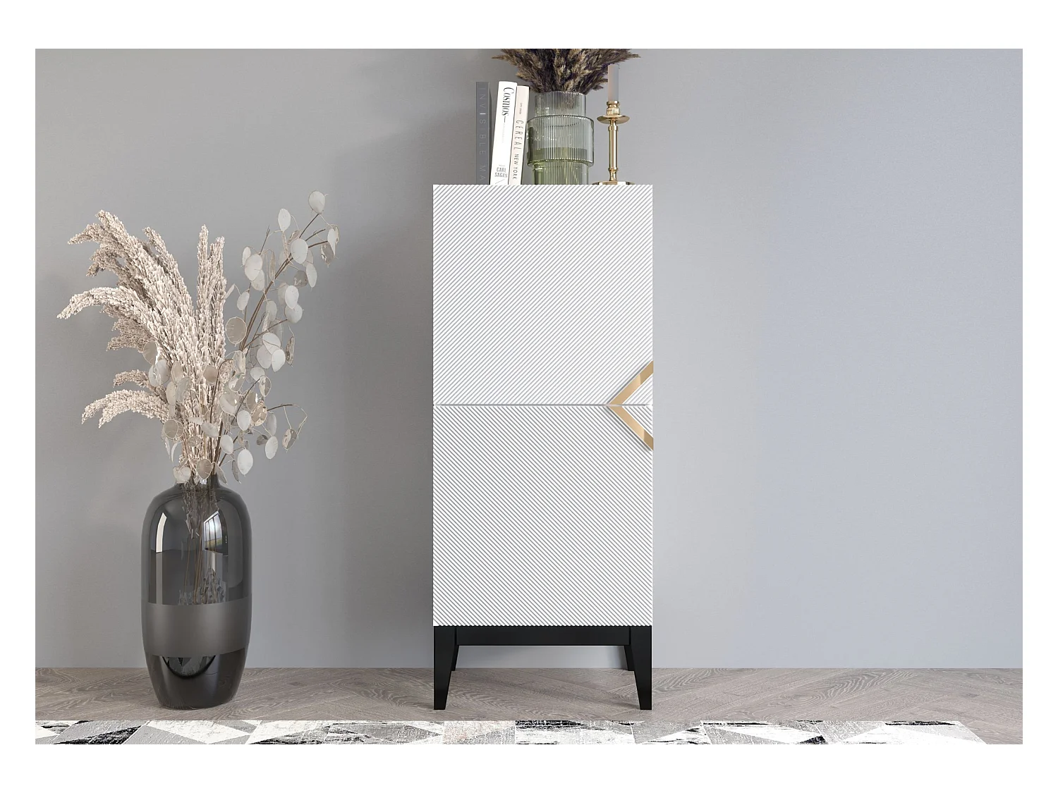 Buffet haute en bois DEMI HIGH 2D/ blanche + pieds noirs / 50 cm