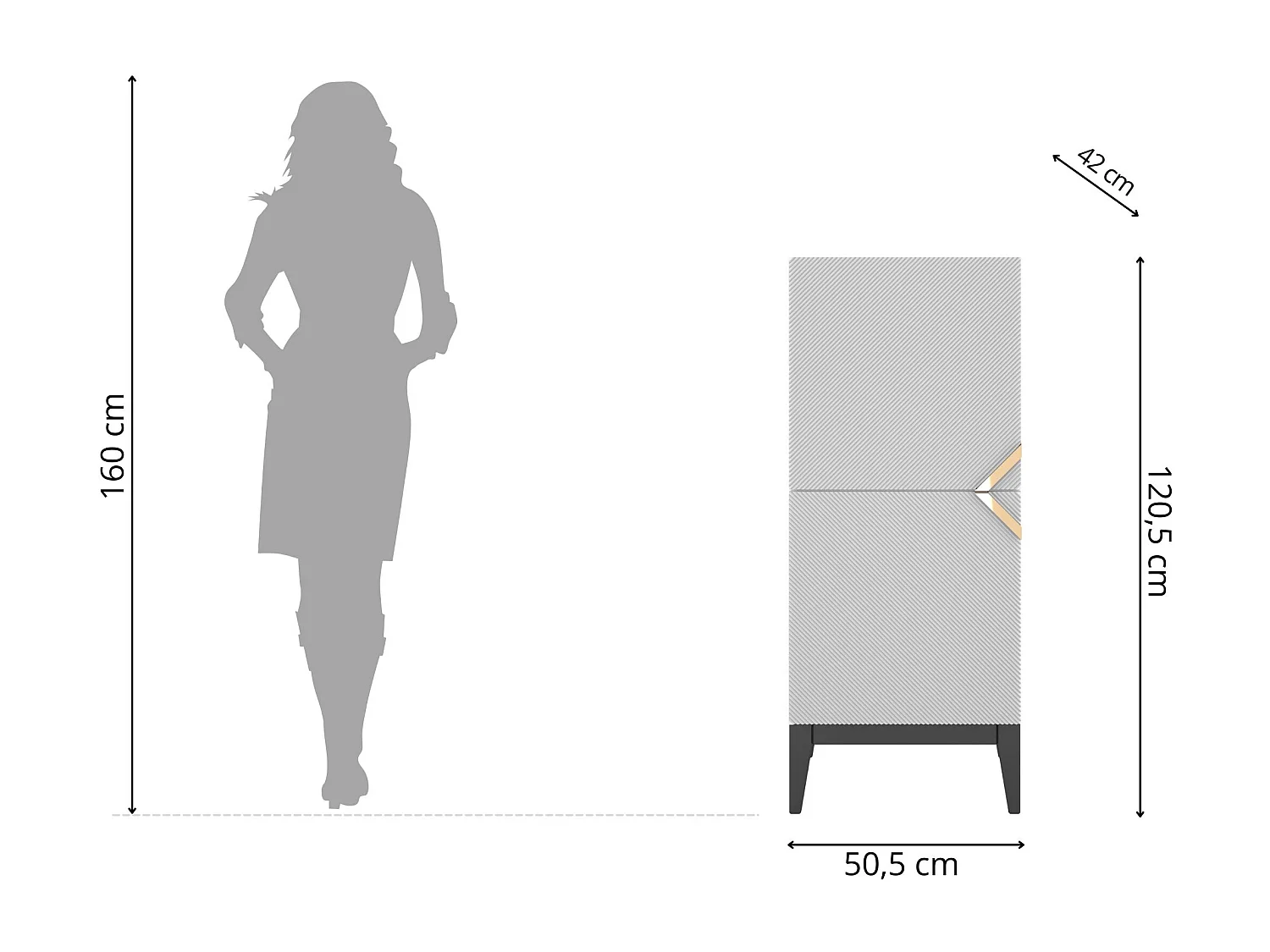 Drewniana komoda Visby DEMI HIGH 2D / biały + czarne nogi