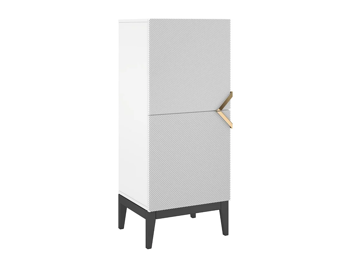 Highboard Demi 2d high, weiß-schwarz-gold, mit gefrästen fronten, massive buche