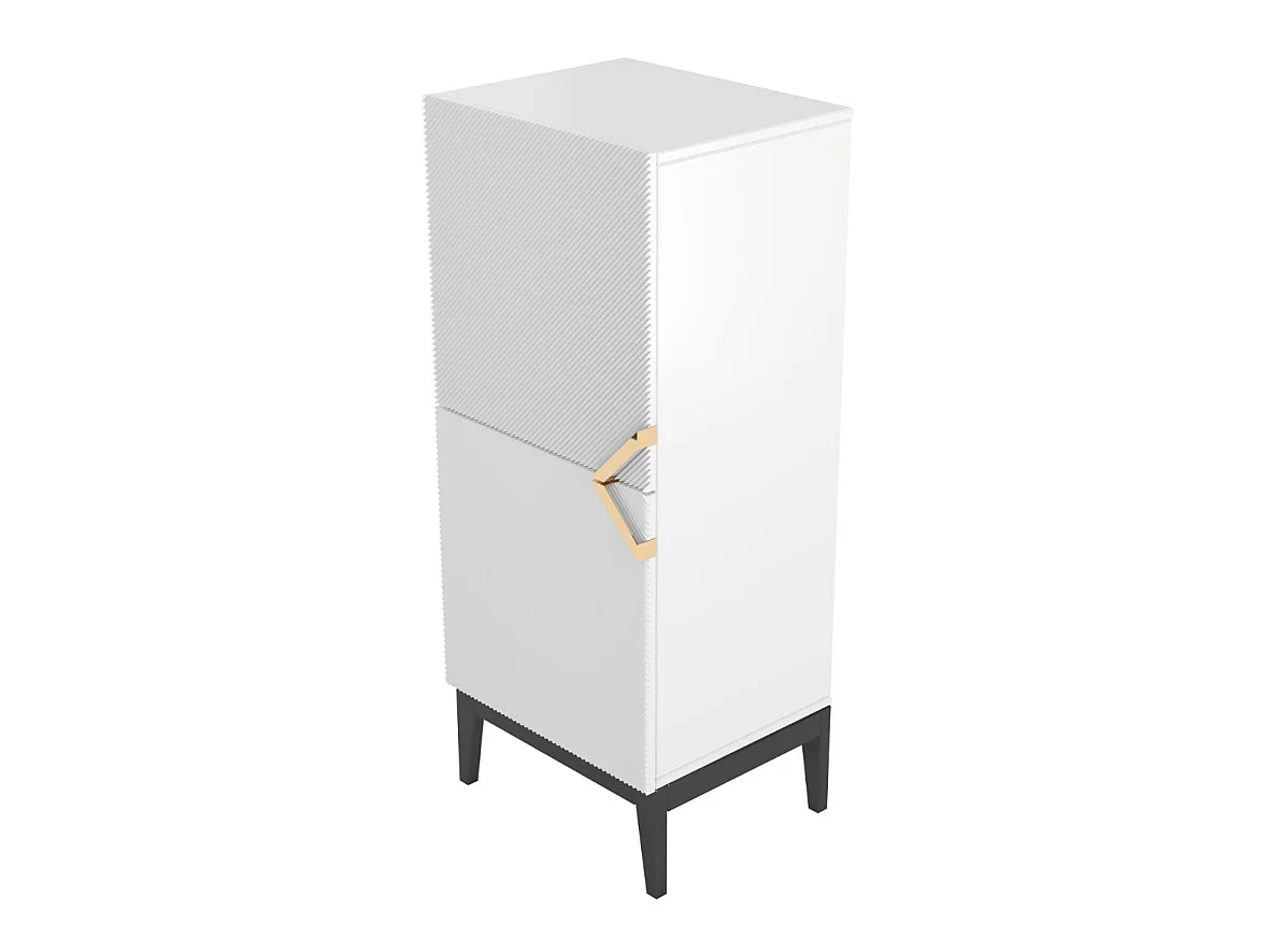 Highboard Demi 2d high, weiß-schwarz-gold, mit gefrästen fronten, massive buche