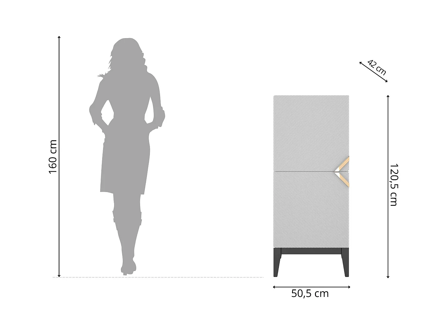 Highboard Demi 2d high, weiß-schwarz-gold, mit gefrästen fronten, massive buche