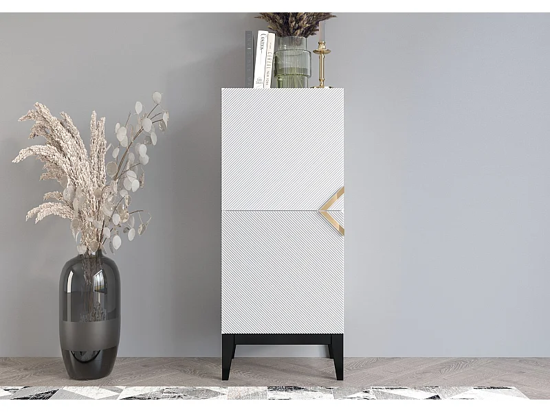 Highboard Demi 2d high, weiß-schwarz-gold, mit gefrästen fronten, massive buche