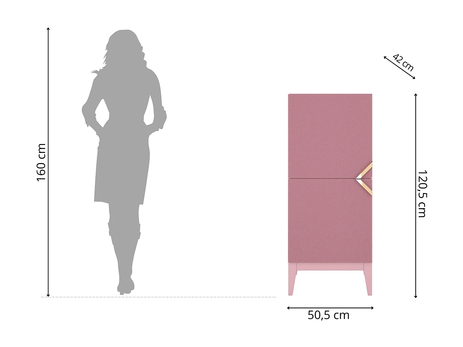 Highboard Demi 2d high, pink-gold, mit gefrästen fronten, massive buche