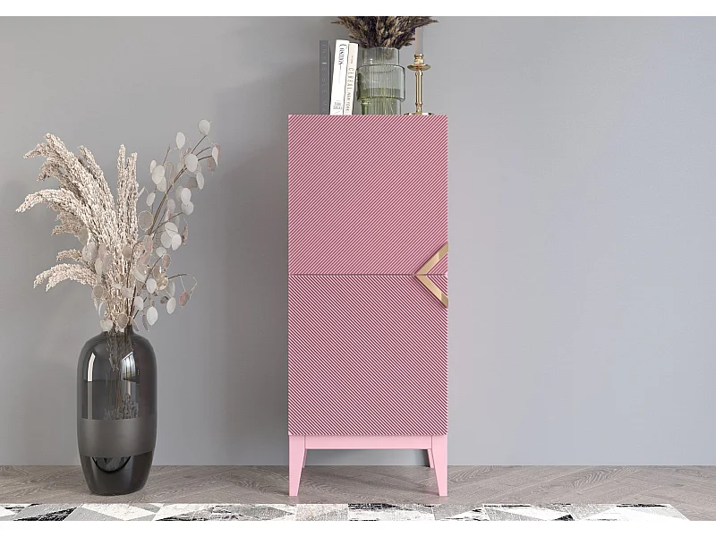 Highboard Demi 2d high, pink-gold, mit gefrästen fronten, massive buche