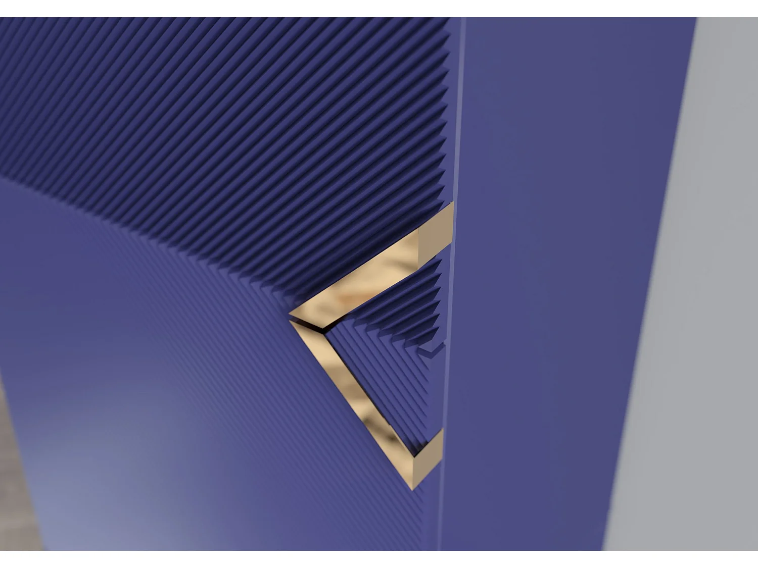 Highboard Demi 2d high, marinblau-gold, mit gefrästen fronten, massive buche