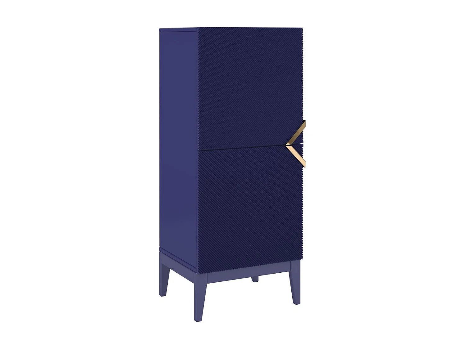 Highboard Demi 2d high, marinblau-gold, mit gefrästen fronten, massive buche