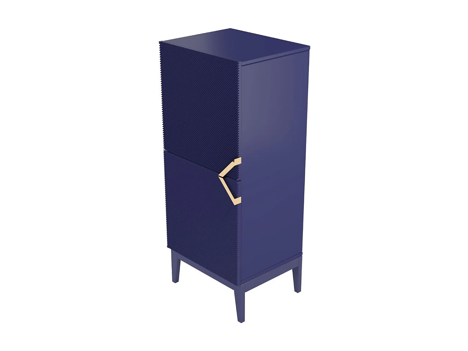 Highboard Demi 2d high, marinblau-gold, mit gefrästen fronten, massive buche