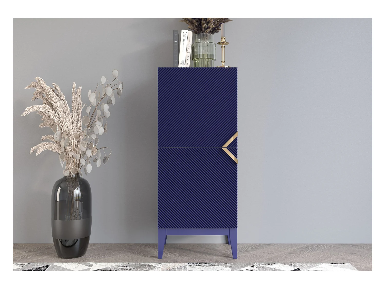 Buffet haute en bois DEMI HIGH 2D/ bleu marine noble / 50 cm