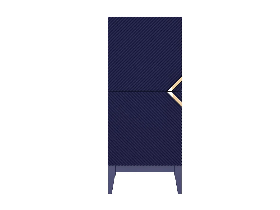 Highboard Demi 2d high, marinblau-gold, mit gefrästen fronten, massive buche