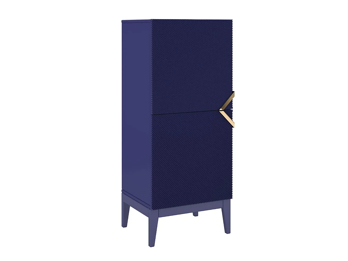 Highboard Demi 2d high, marinblau-gold, mit gefrästen fronten, massive buche