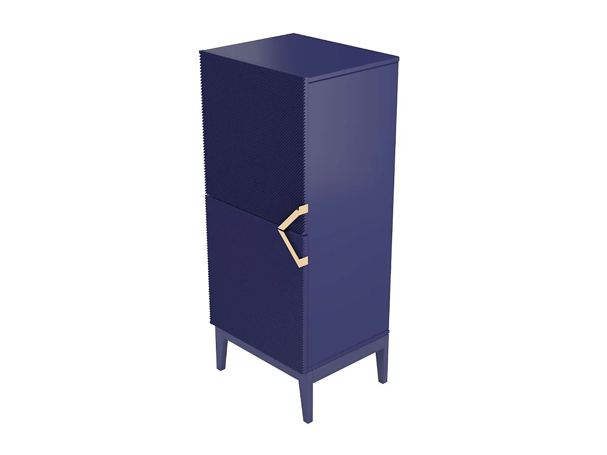 Highboard Demi 2d high, marinblau-gold, mit gefrästen fronten, massive buche